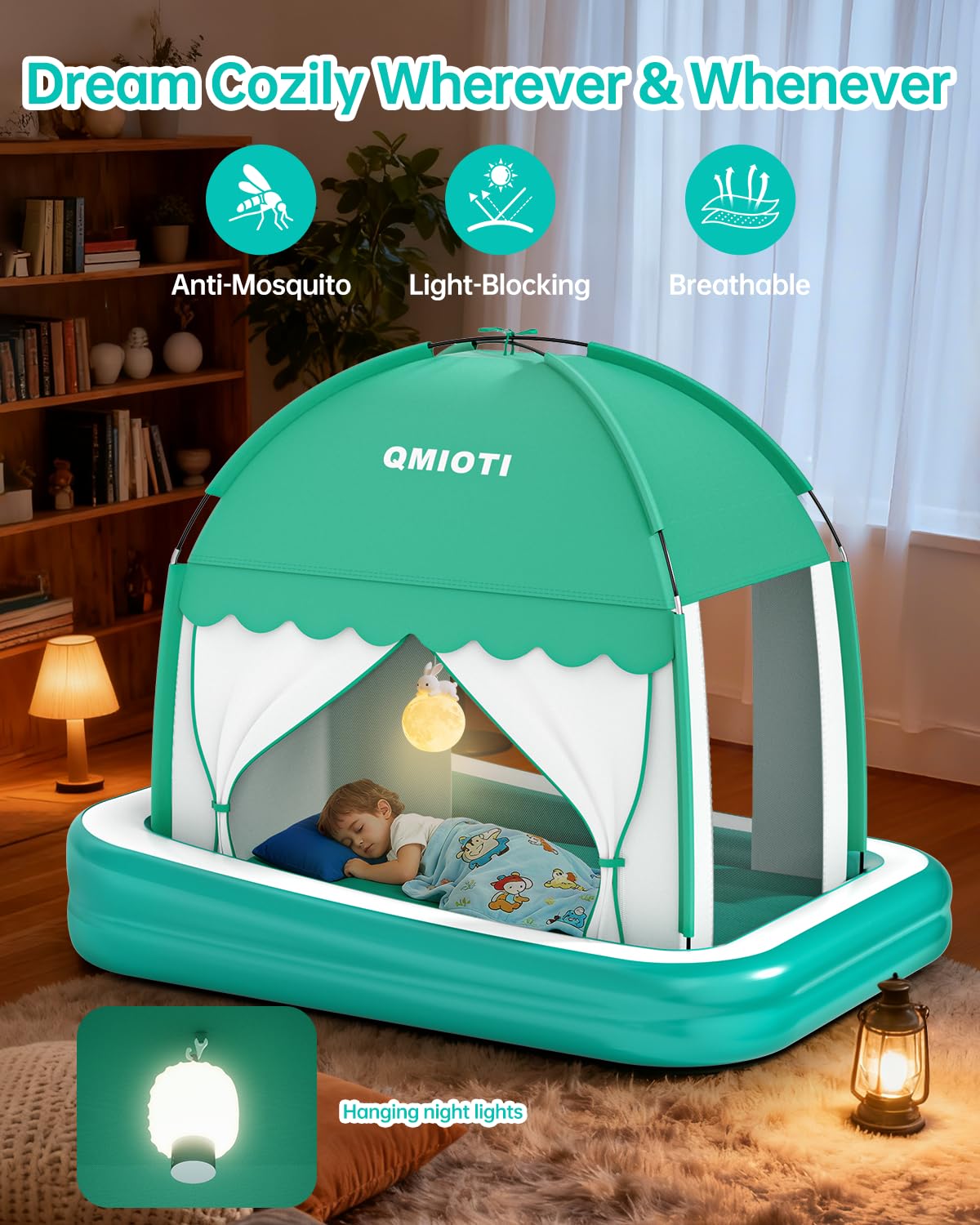 Electric pump on the Qmioti bed allows quick inflation after activities.