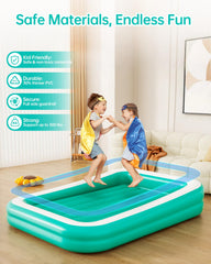 Qmioti inflatable toddler bed with soft surface for safe bedtime use.