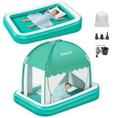 Qmioti toddler travel bed with tent creates a private nap space for travel.
