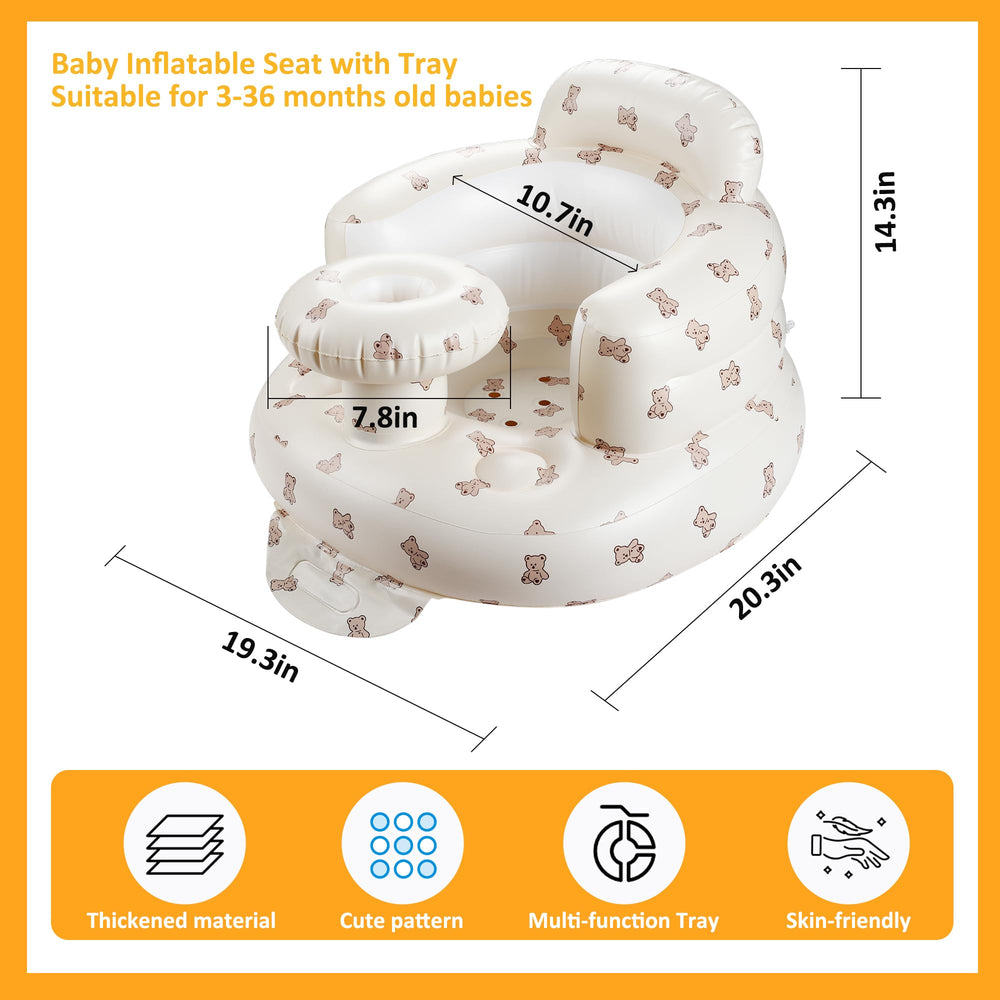 QMVESS inflatable baby seat with tray close-up shows sturdy wrap-around support