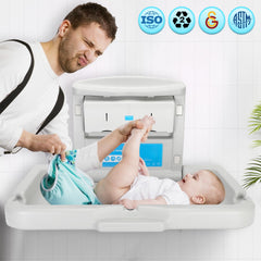 Qnemaei baby changing station folding mechanism enables easy stowaway after use