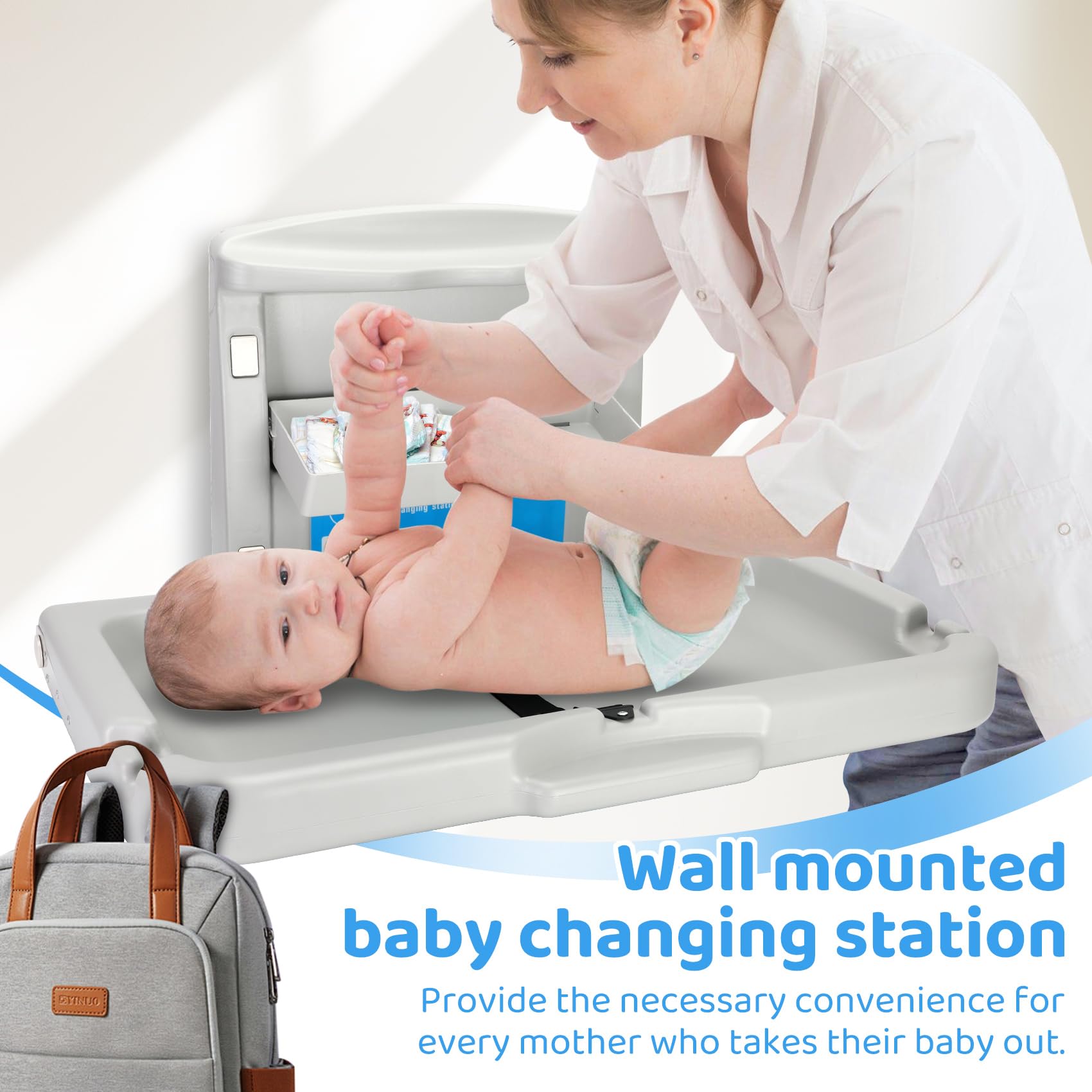 Qnemaei baby changing station safety belt provides secure support for infants