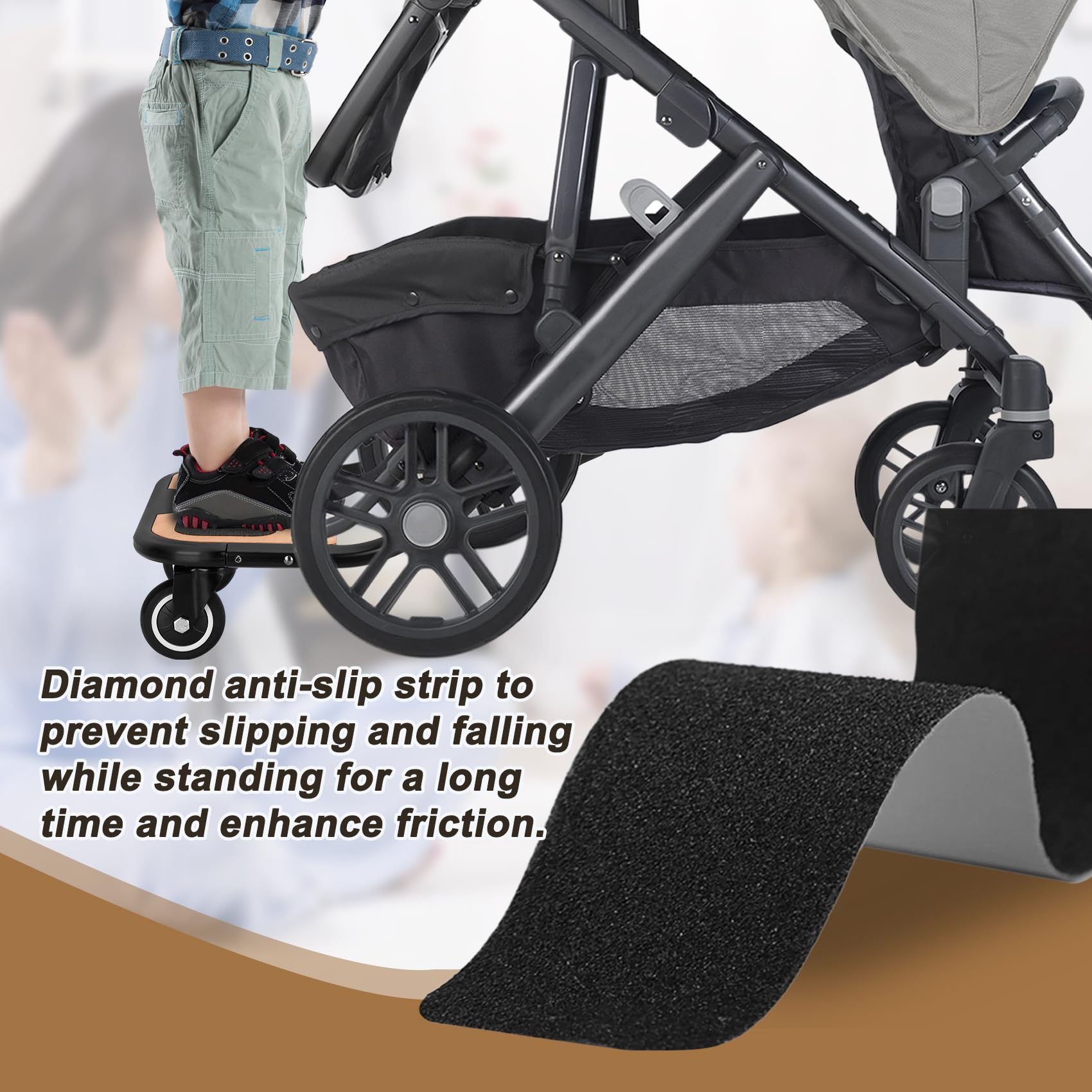 Qnemaei Stroller Board for Vista V2 back attachment with quick one-touch setup.