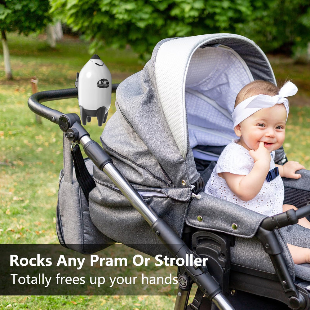 QNHMPW rocking with rotating stand secures on any stroller for easy setup.