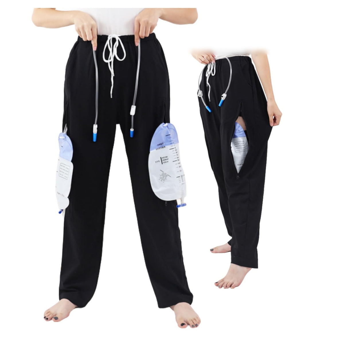 QNZKIOXV catheter pants with hidden dual pockets for discreet urine bag storage and comfort
