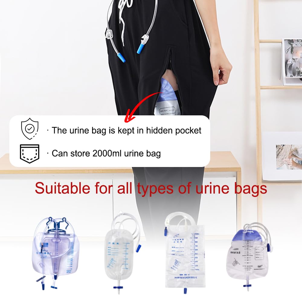 QNZKIOXV catheter pants with zippered pockets for easy bag access during travel