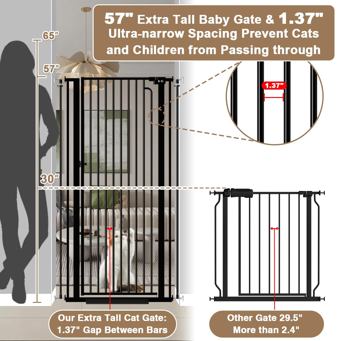 Qonimm 1-37-inch ultra-narrow spacing bars illustrate secure containment of small pets.