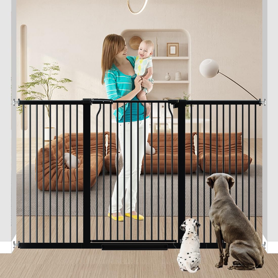 Qonimm 40.5 inch tall baby gate blocks wide openings safely on stairs and doors