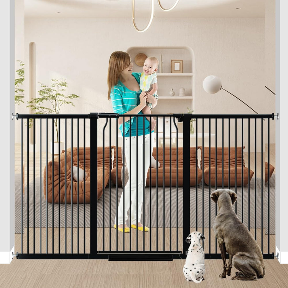 Qonimm 40.5-inch tall gate ready for tool-free installation on stairs.
