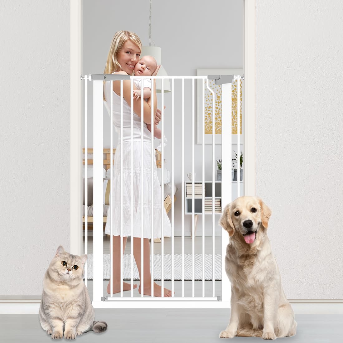 Qonimm 51.18-inch extra tall gate blocks access for pets and children