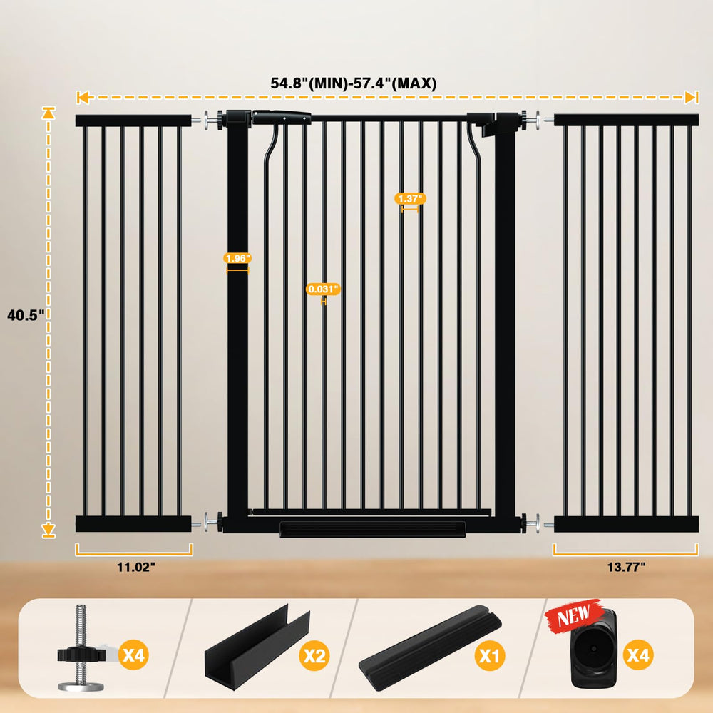 Qonimm tall baby gate adjustable width offers flexible coverage for stairs and doorways