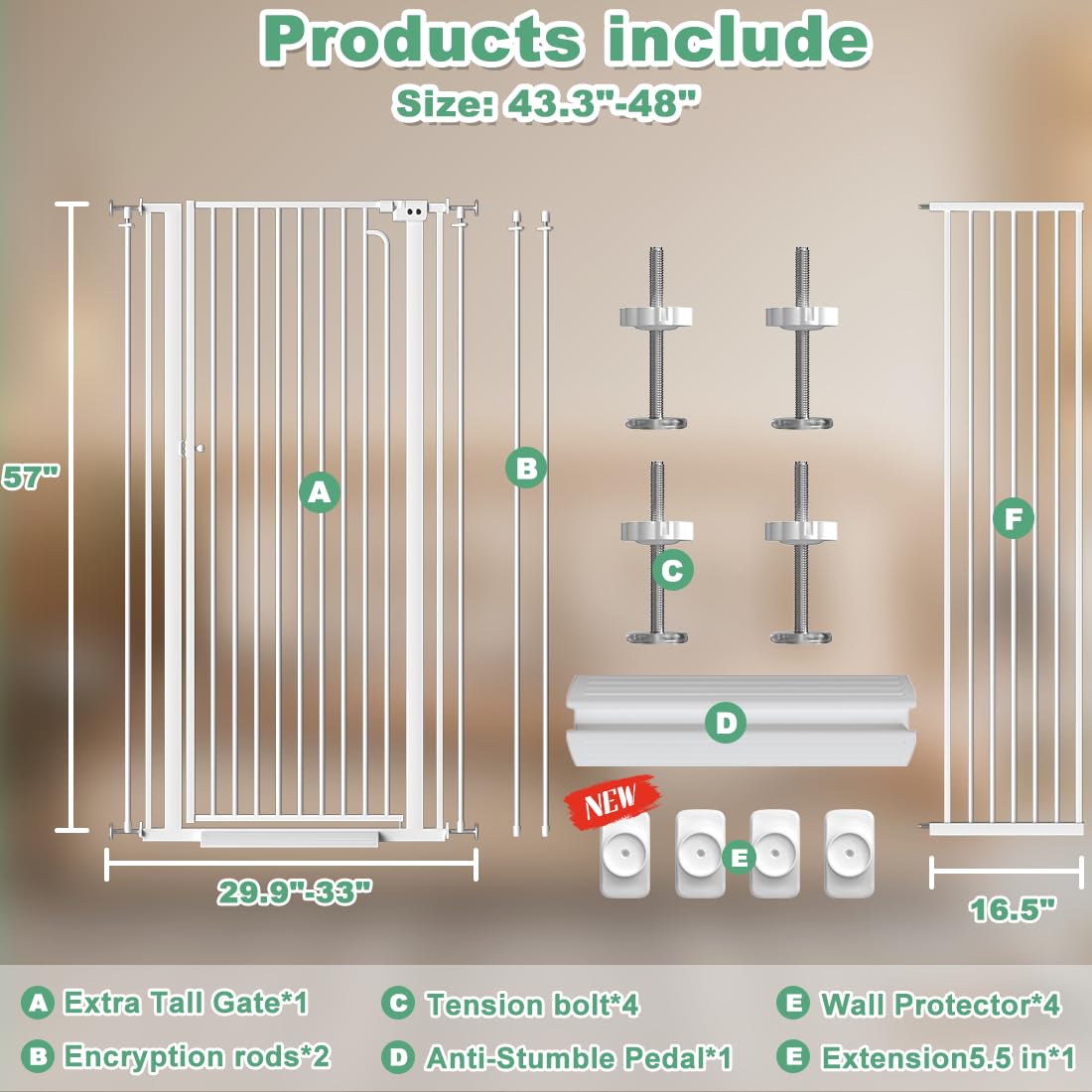 Qonimm ultra-narrow spacing bars prevent small pets and toddlers from squeezing through.