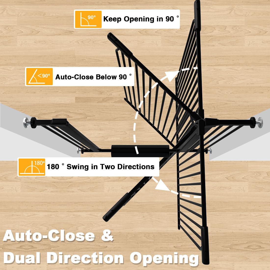 Qonimm wide width adjustable gate shown between doorways for versatile spaces.