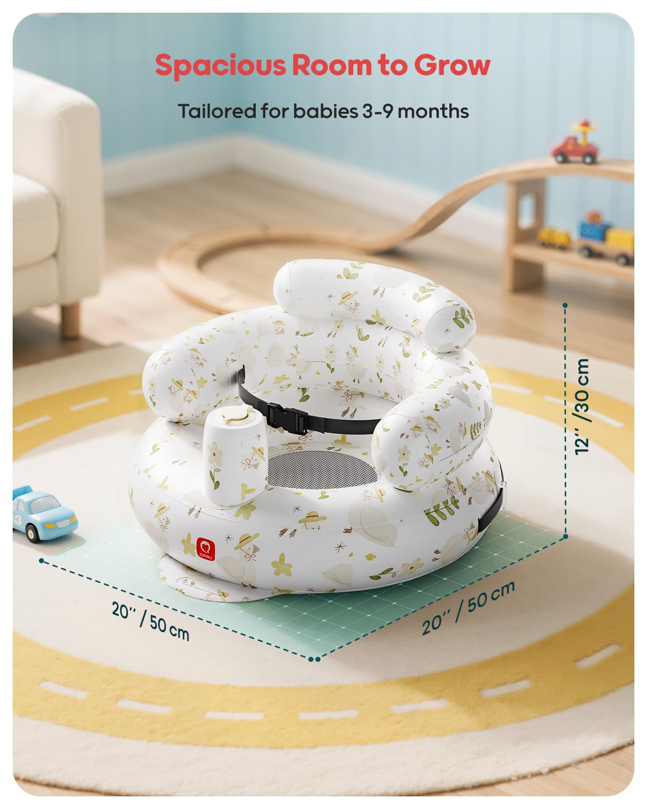 QPAU inflatable seat folds compactly for travel and storage.