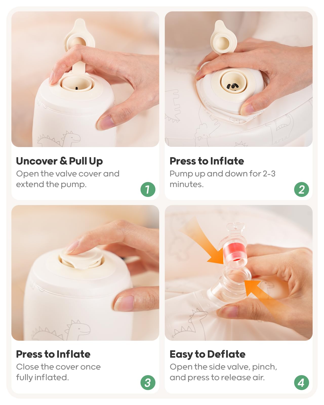 QPAU Easy inflate/deflate valve for fast setup.