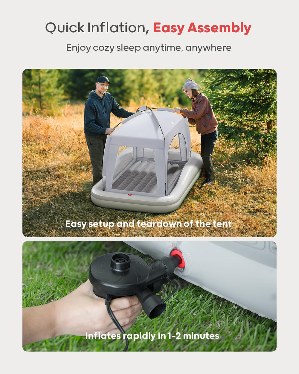 QPAU electric pump inflates fast for quick setup.