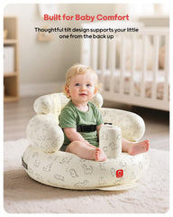 QPAU Ergonomic backrest with breathable mesh keeps baby comfortable during feeding and play.