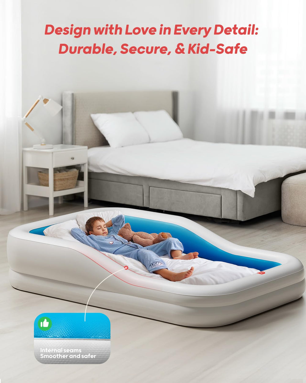 QPAU extra-large kids air mattress provides roomy comfort for travel