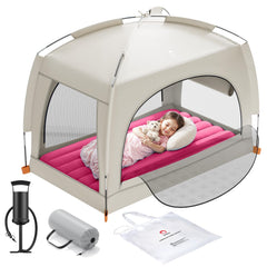QPAU inflatable toddler bed with tent setup for travel and play