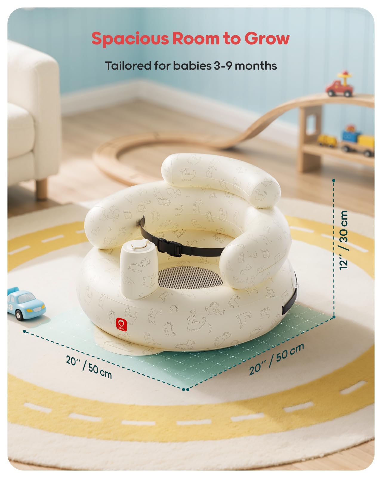 QPAU Multi-use inflatable chair for feeding, bathing, or travel.