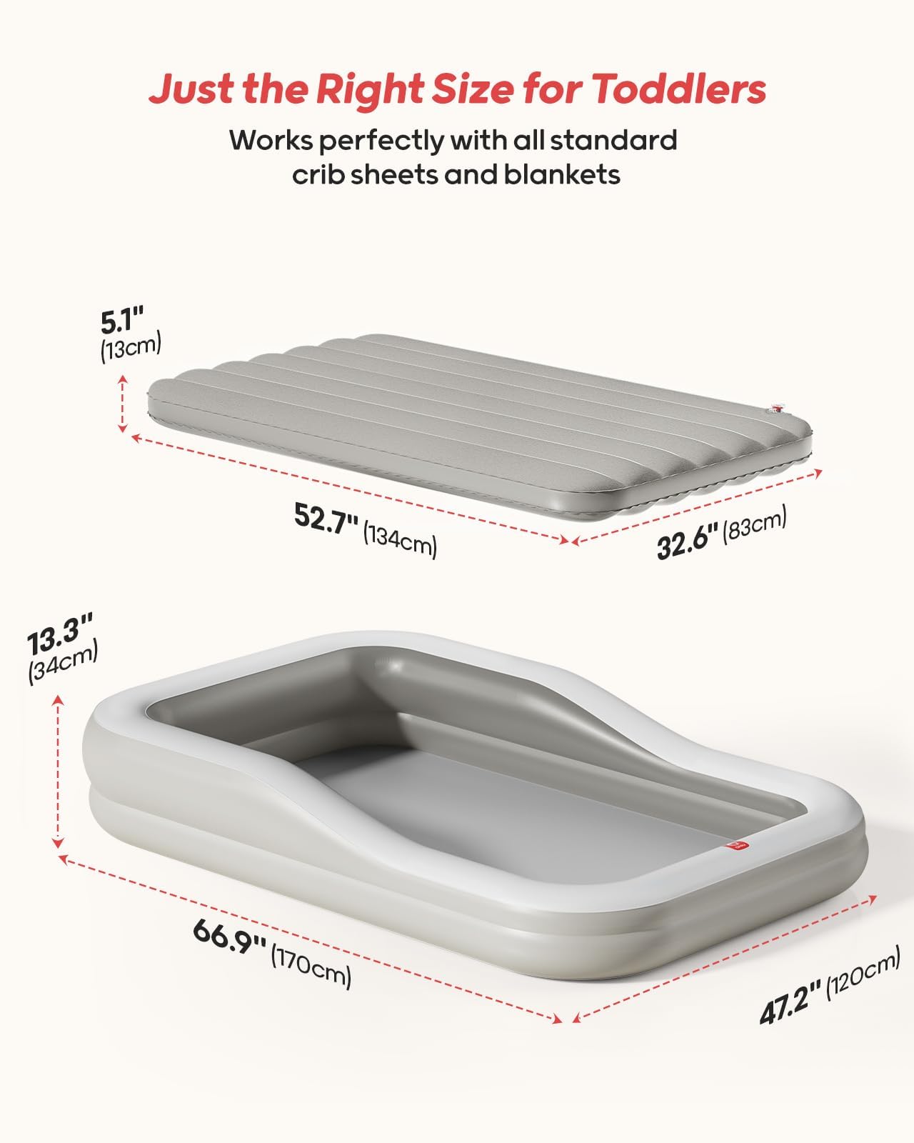 QPAU grey inflatable bed is portable for travel, camping, or family visits