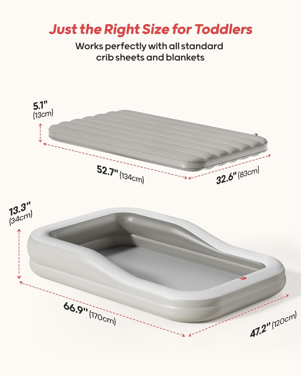 QPAU grey inflatable bed is portable for travel, camping, or family visits
