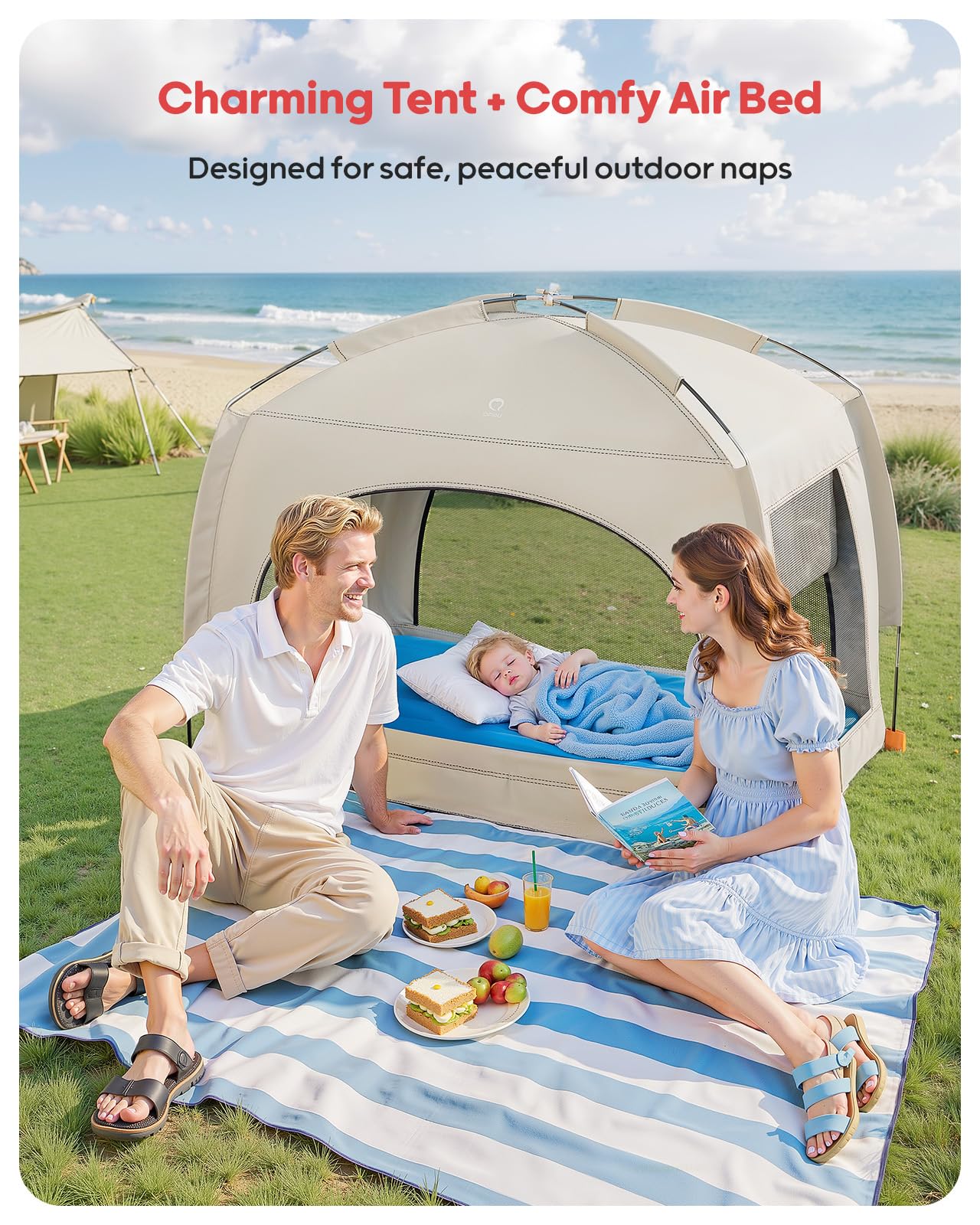 QPAU toddler bed tent doors shown for easy access and ventilation