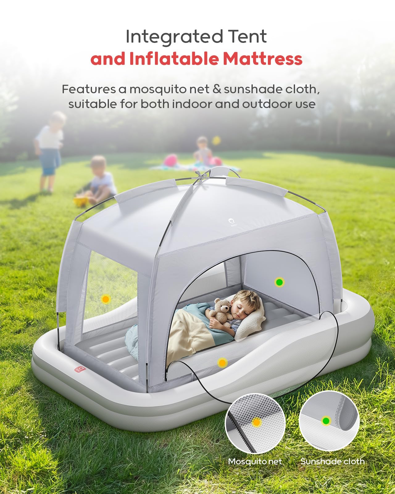 QPAU inflatable bed shows built-in safety bumper for kids.