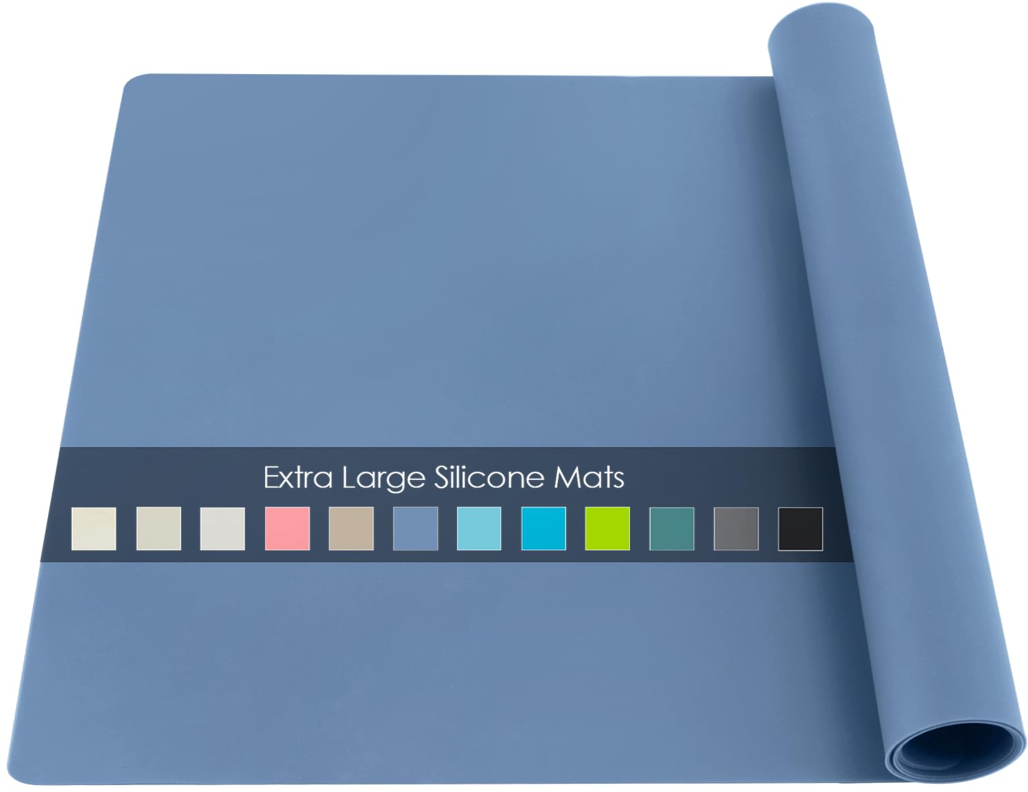QPIX DIGITAL extra-large silicone craft mat in blue-gray, perfect for dough work and mess containment.