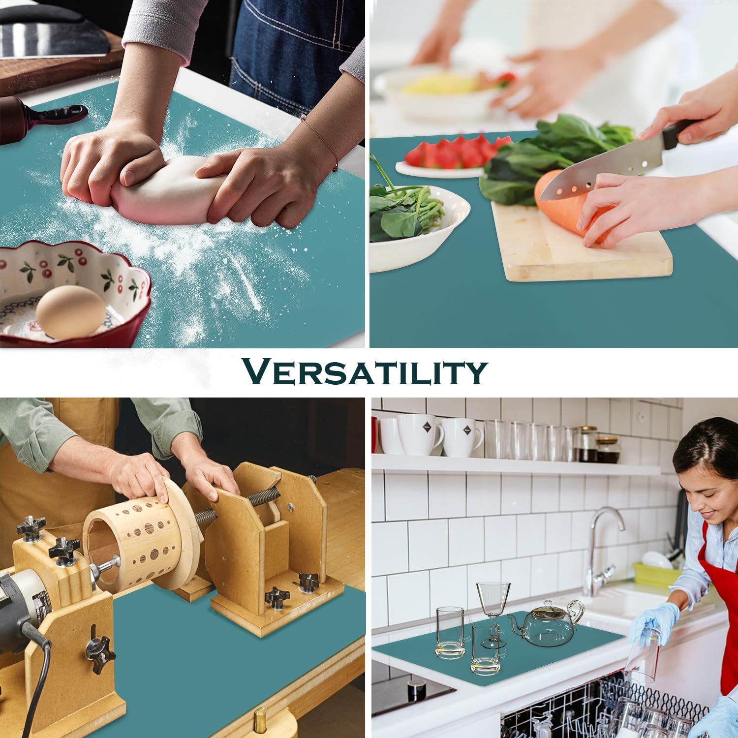 QPIX DIGITAL non-slip countertop mat keeps items steady during prep.