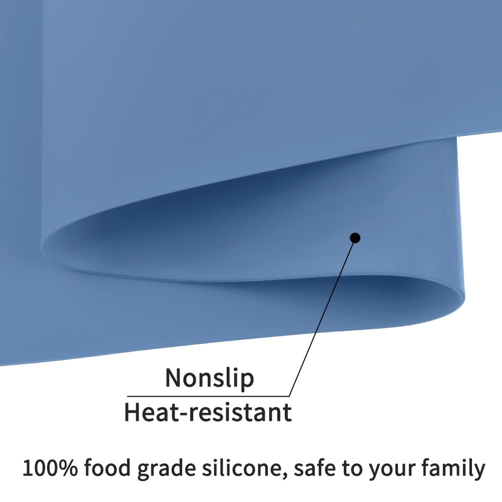 QPIX DIGITAL large blue-gray silicone mat rolls up easily for storage.