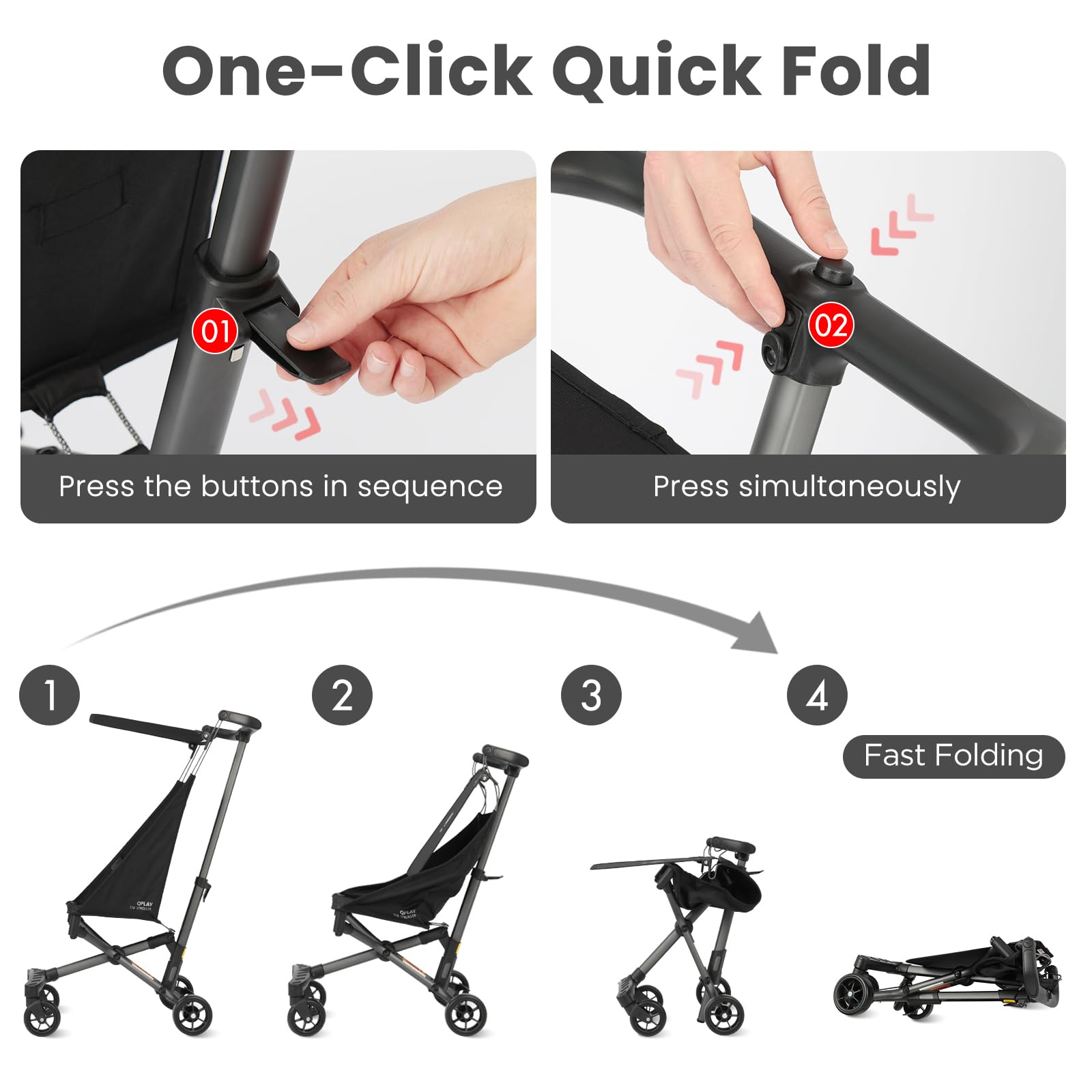 5-point harness on QPLAY travel stroller for secure seating