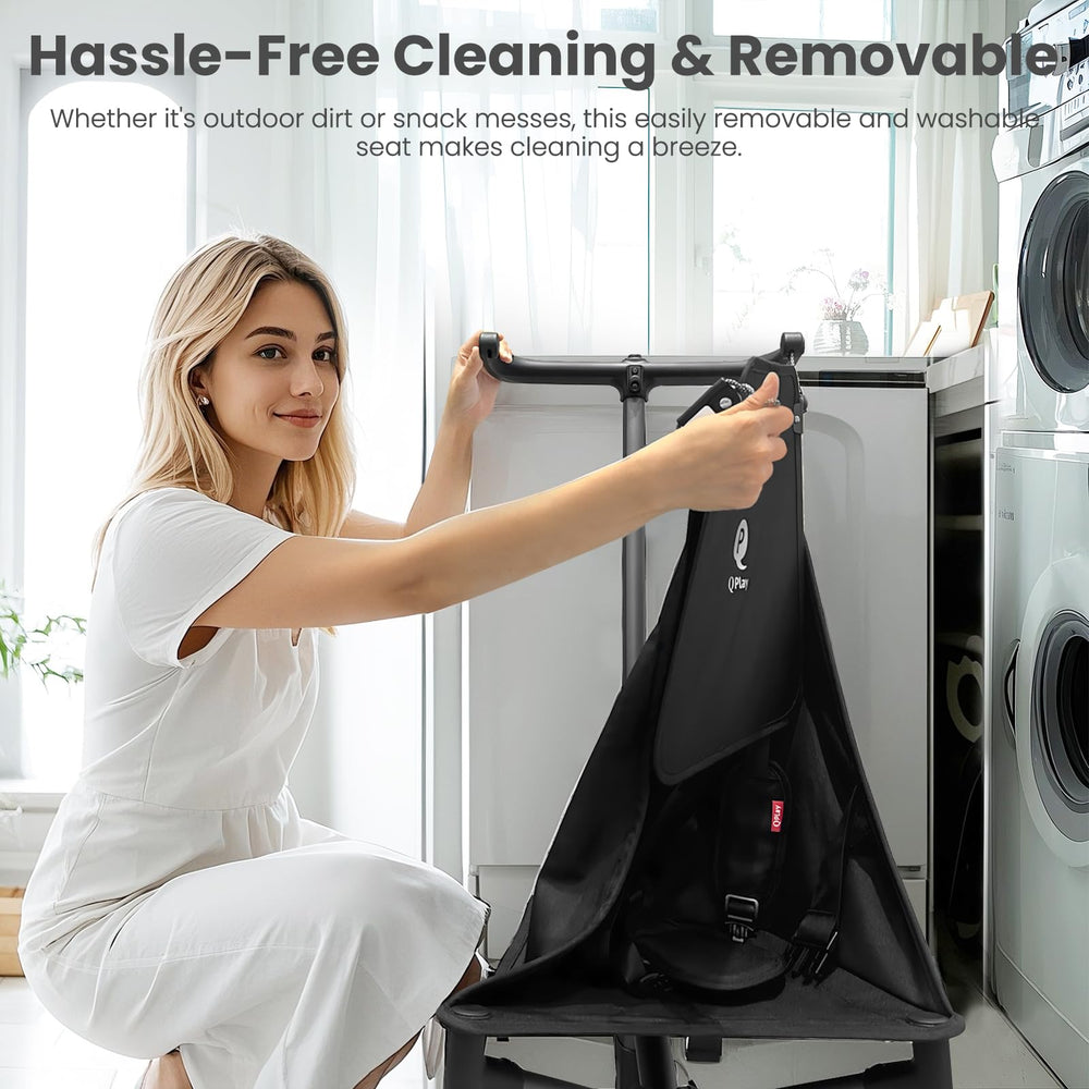 Removable, machine-washable seat on QPLAY stroller for easy cleanup