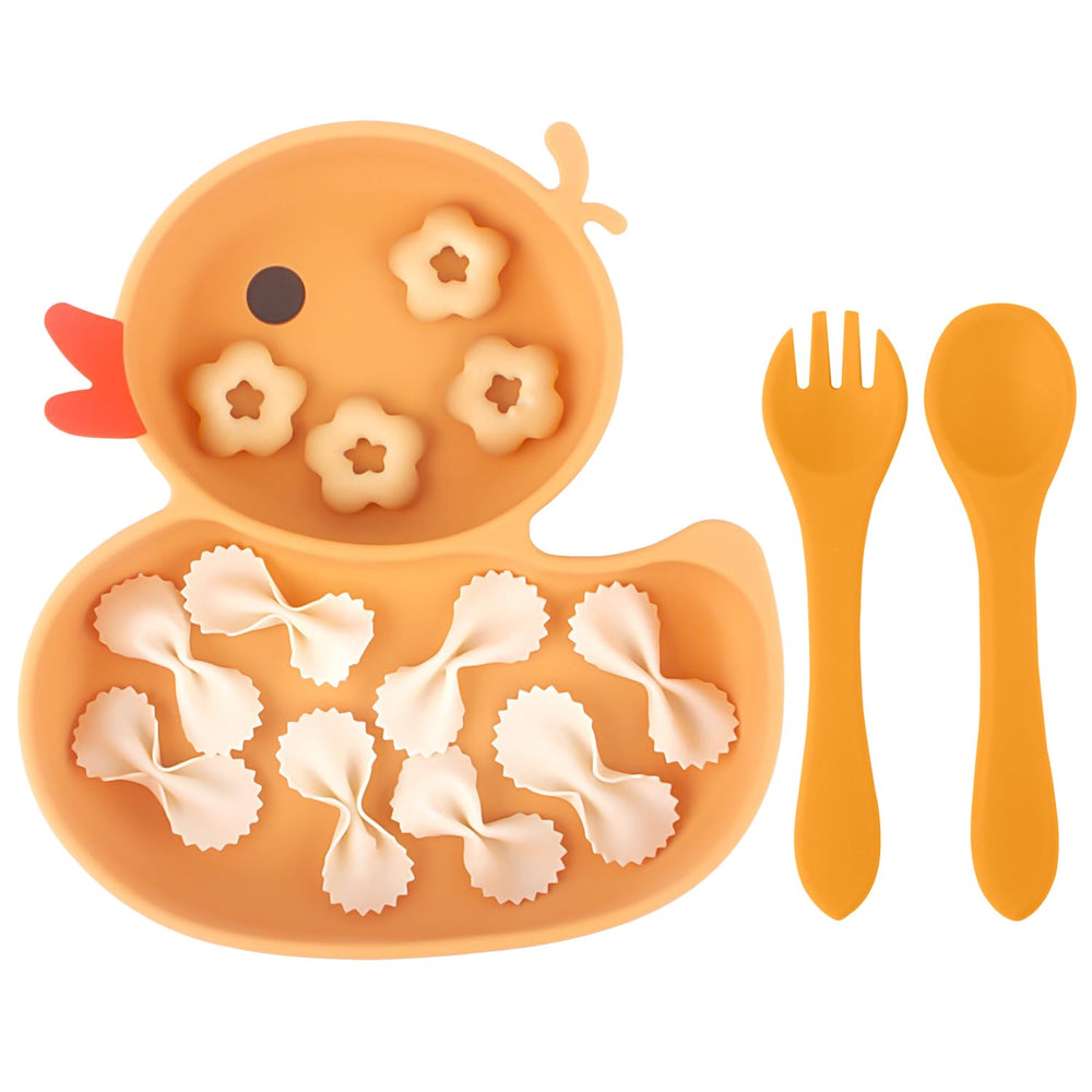 Qshare blue duck suction plate with secure grip for mess-free meals