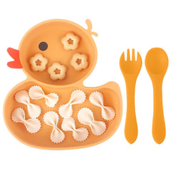 Qshare blue duck suction plate with secure grip for mess-free meals