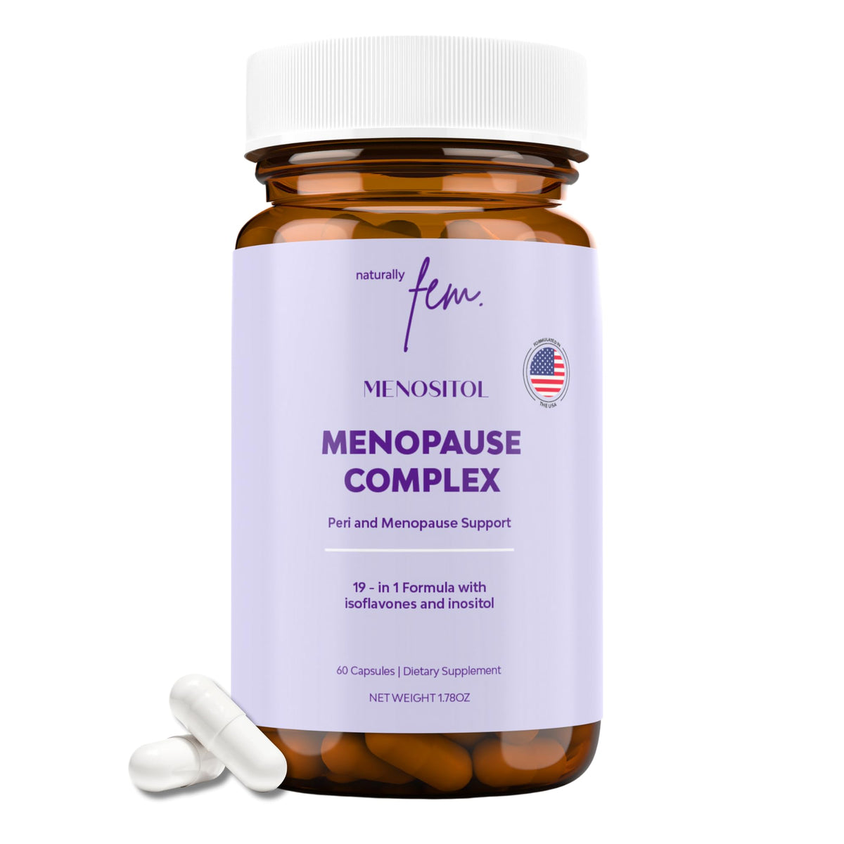 QSTA Menositol FEM bottle shown for convenient menopause support and daily wellness