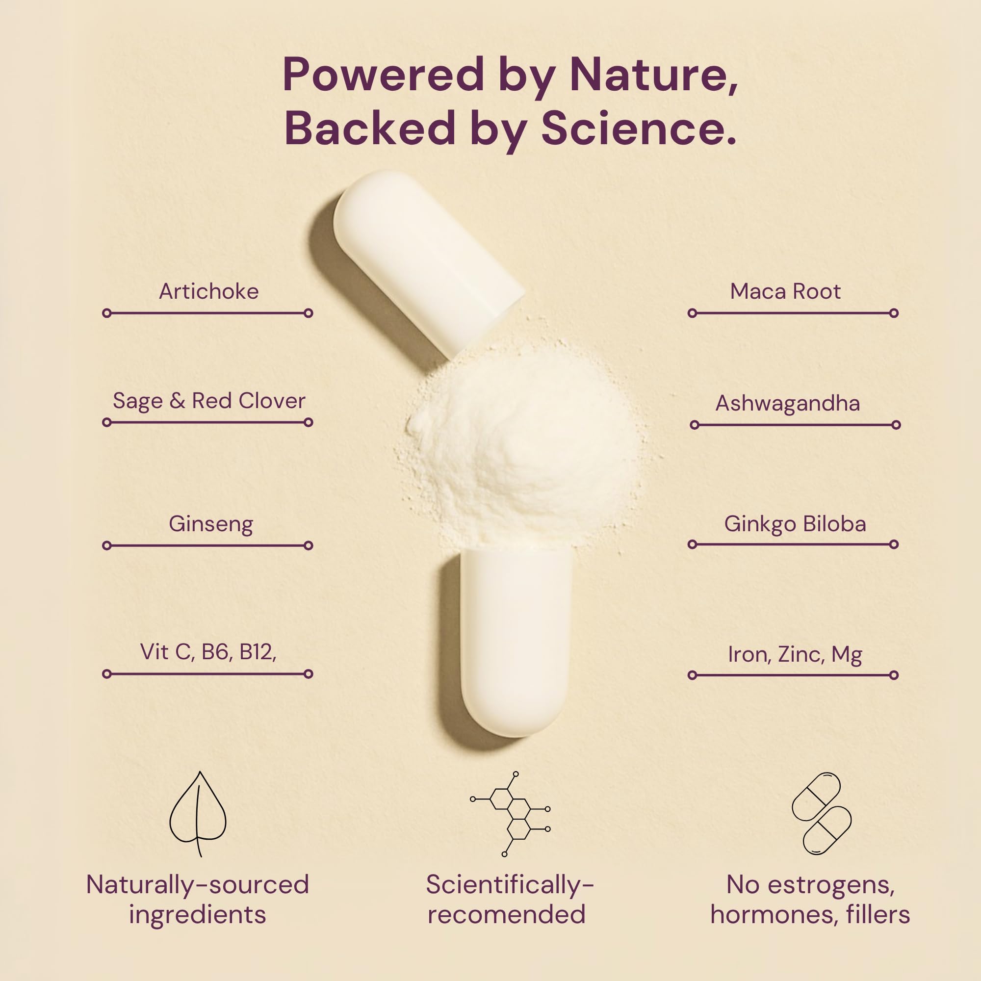 Ingredient panel on QSTA Menositol FEM illustrating Myo-Inositol and isoflavones