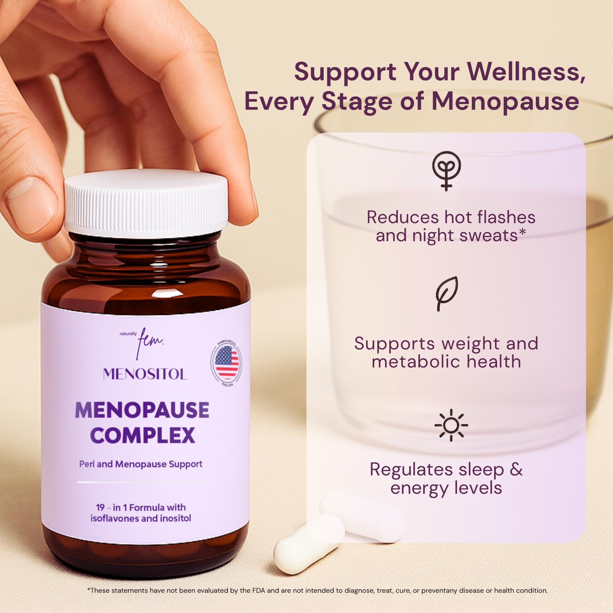 Close-up of QSTA Menositol FEM label highlighting 19-in-1 formula
