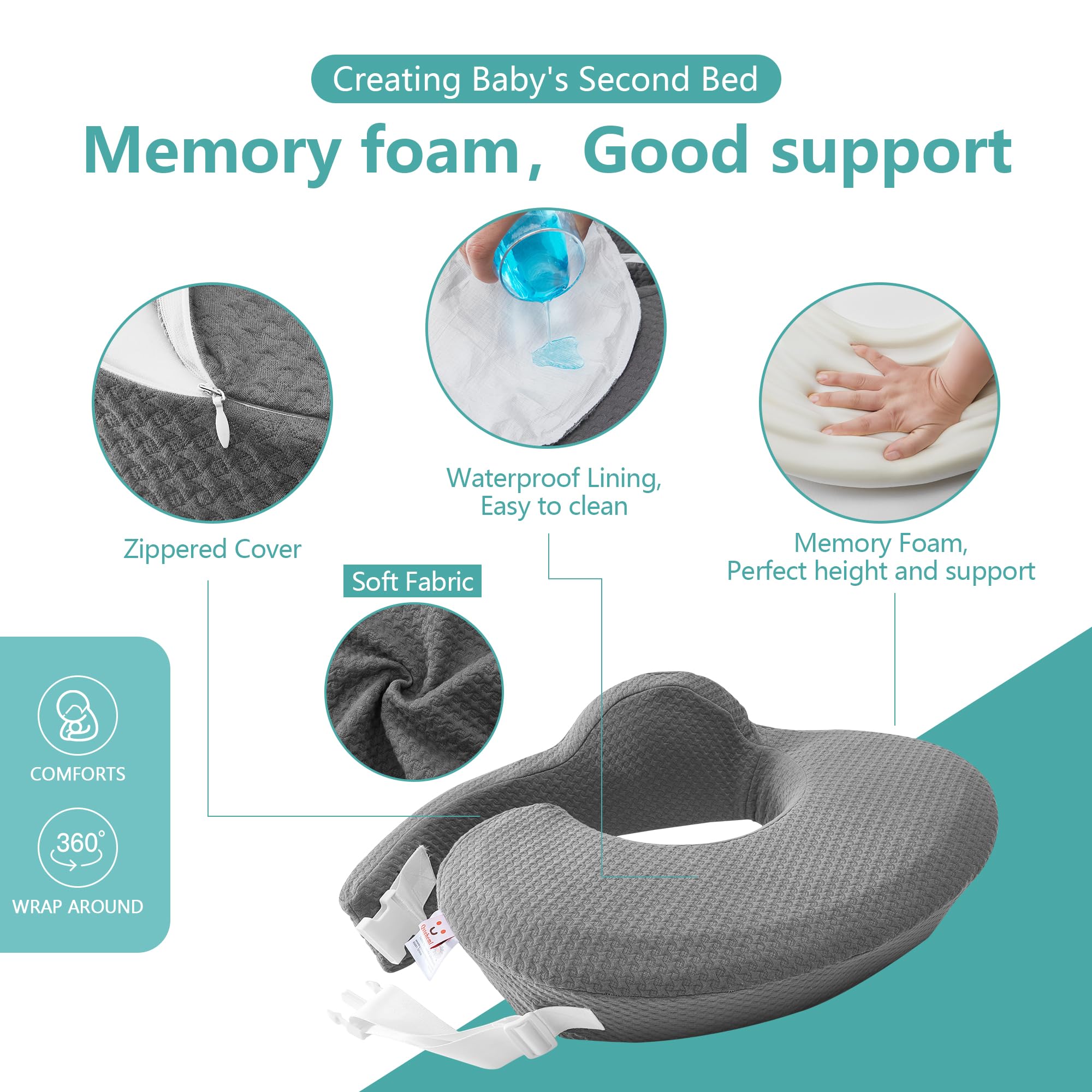 QSTEHEML pillow with covered zipper protects baby's skin while offering convenient access