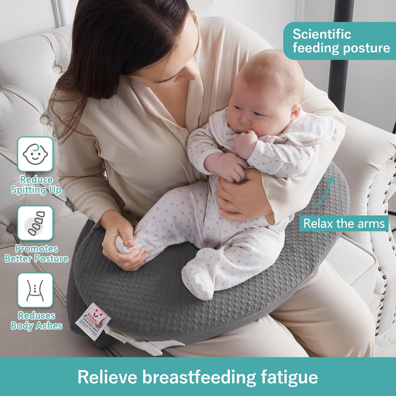 QSTEHEML nursing pillow frees a hand for drinking or reading