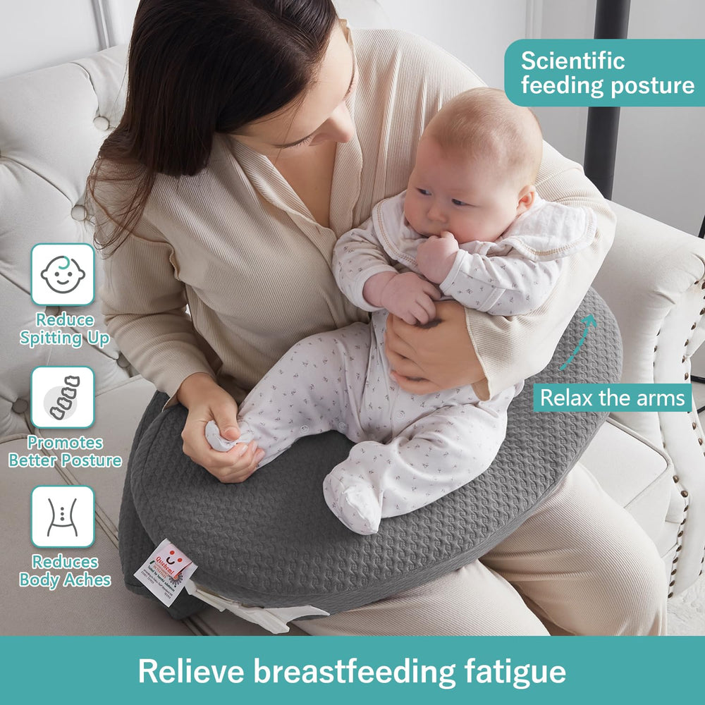 QSTEHEML nursing pillow frees a hand for drinking or reading