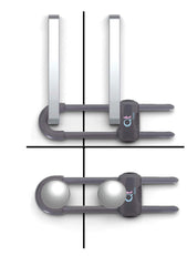 QT BABY cabinet locks with adjustable U-shaped latches keep cabinets safe.
