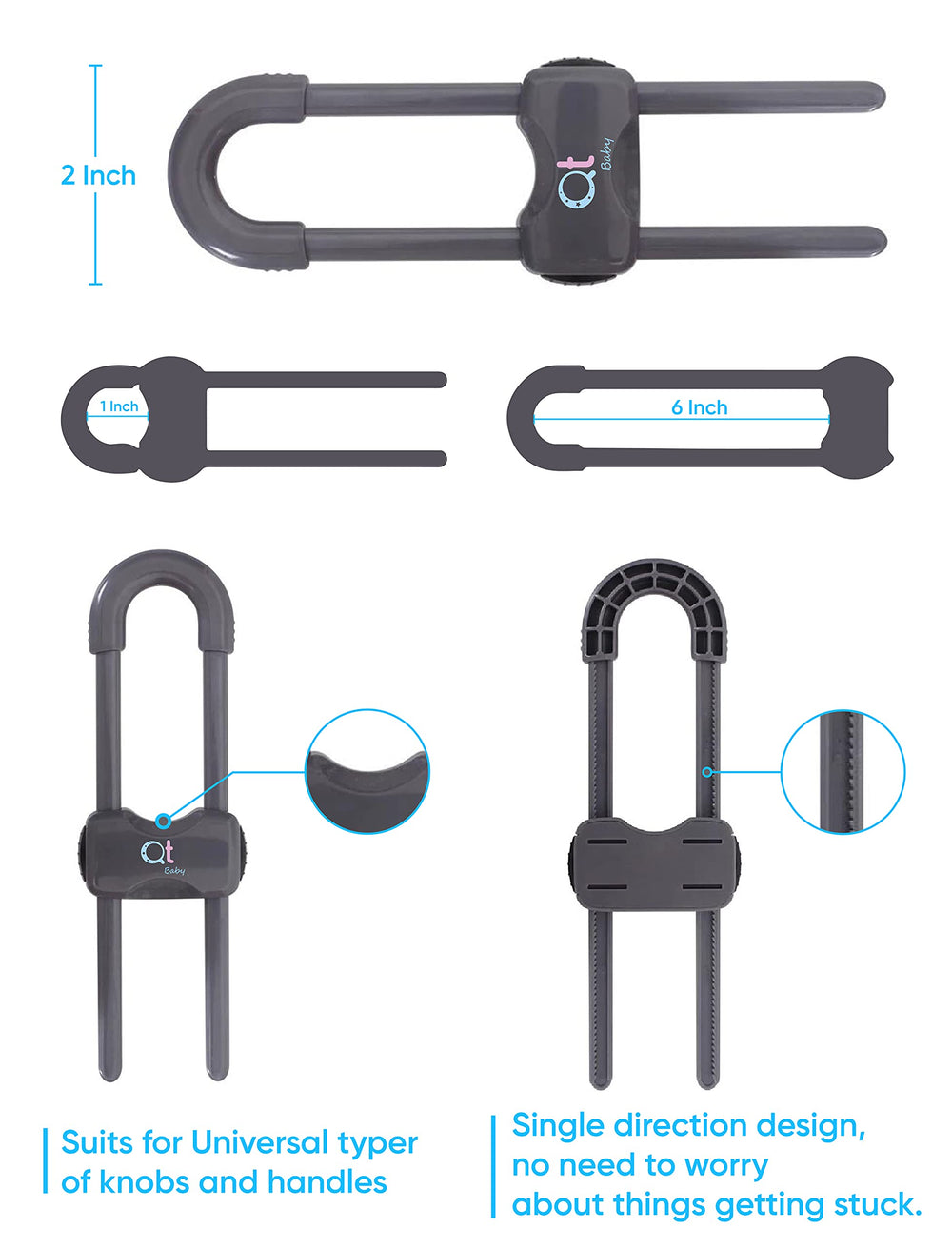 QT BABY double-button safety locks help prevent unauthorized access.