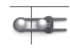 QT BABY safety latches fit on cabinet handles for extra security.