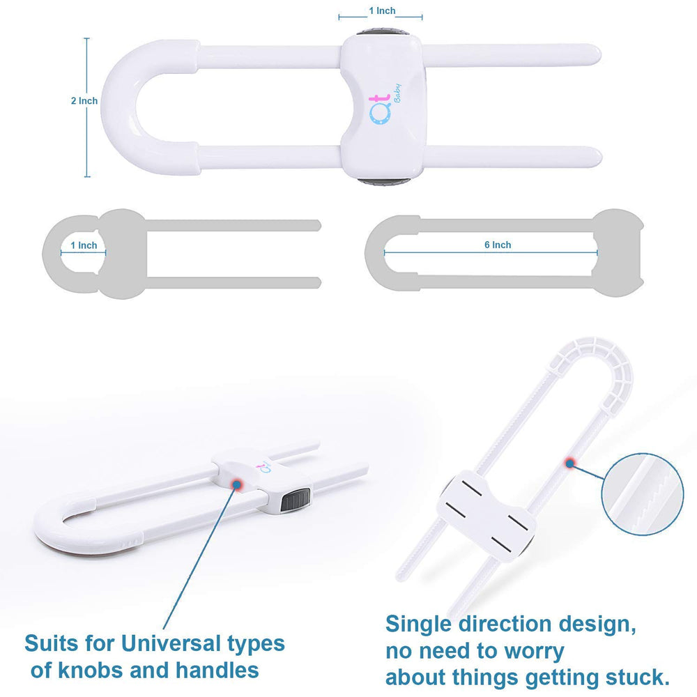 QT BABY two-pack white cabinet locks for versatile rooms.