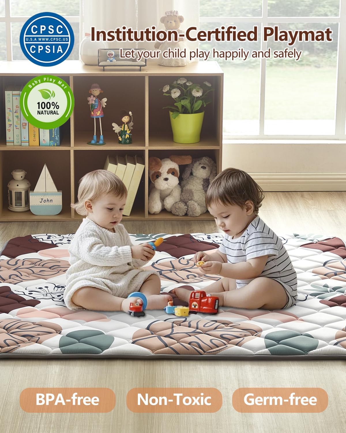QUAFRET baby play mat animal forest pattern creates engaging, colorful play scenery.