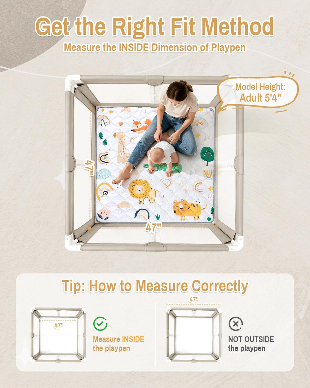 QUAFRET Baby Play Mat non-slip base keeps babies secure on floors