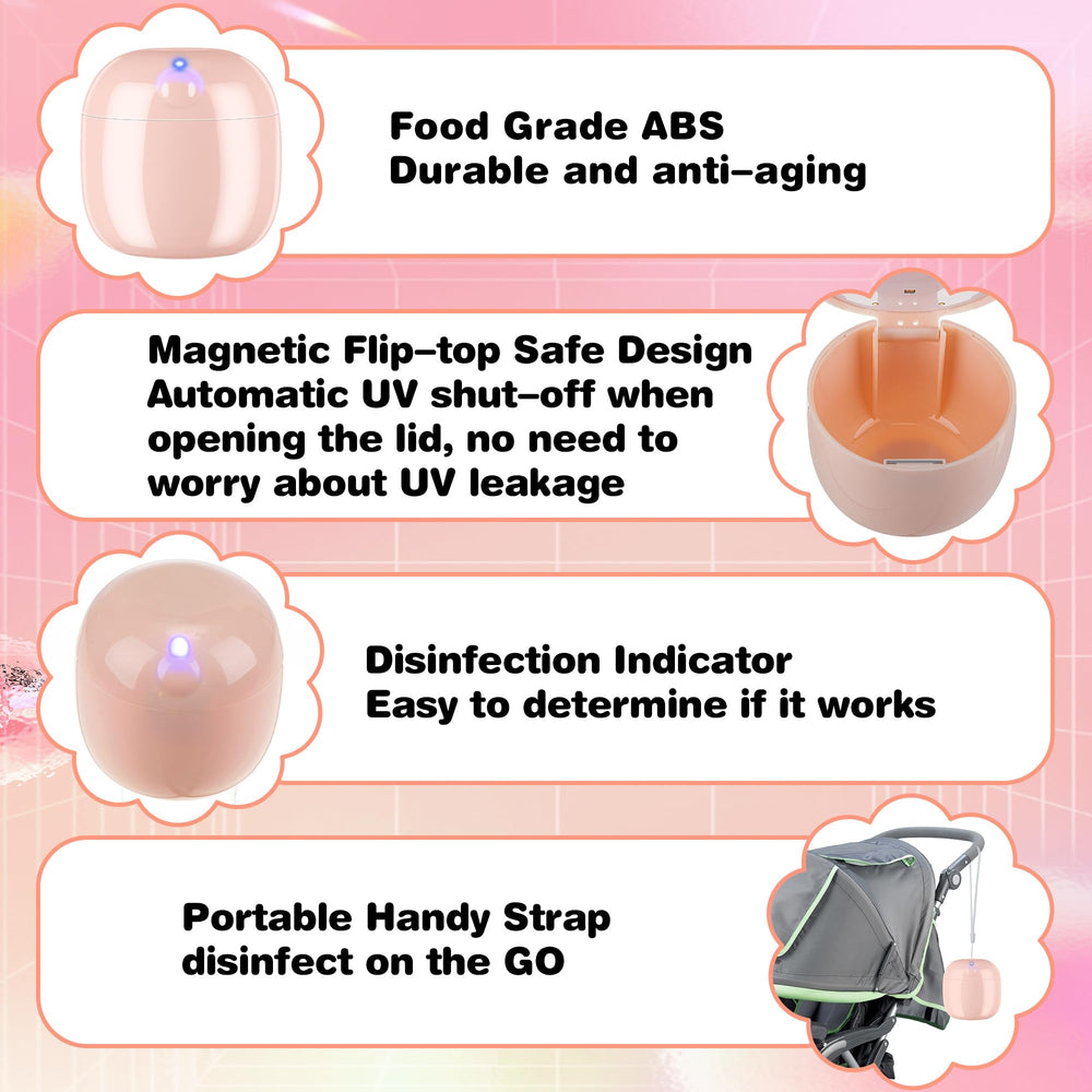 Qualirey lid-open with pacifier inside demonstrating easy access