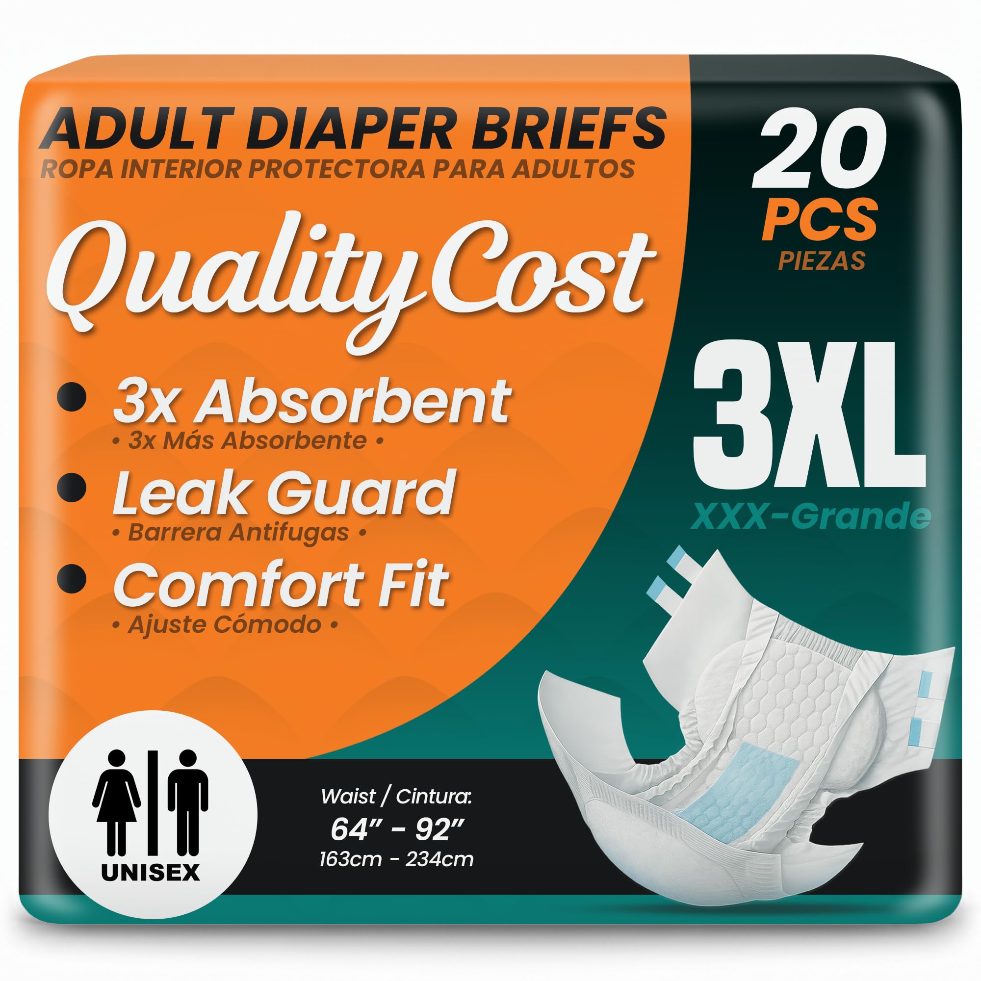 QualityCost adult diaper briefs with tabs provide secure, discreet protection for daily wear
