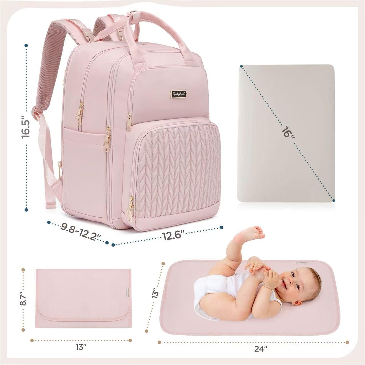 Qualyphant bag includes a 16-inch laptop pocket for on-the-go parents.